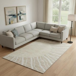 HomeRoots 8' X 10' Washable Beige and Khaki Abstract Area Rug with UV Protection - Durable, Stylish, Easy Care! 655353