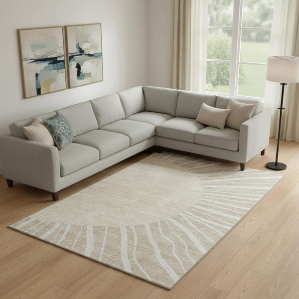 HomeRoots 8' X 10' Washable Beige and Khaki Abstract Area Rug with UV Protection - Durable, Stylish, Easy Care! 655353