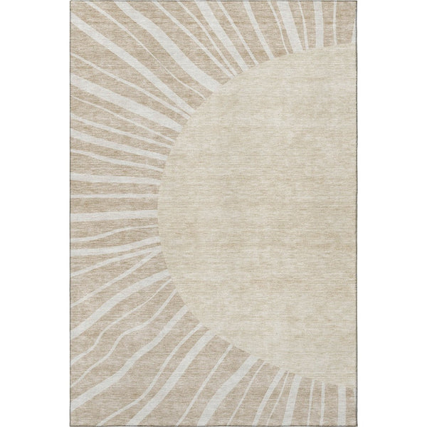 HomeRoots 9' X 12' Washable Beige and Khaki Abstract Area Rug with UV Protection for Modern Living Spaces 655354