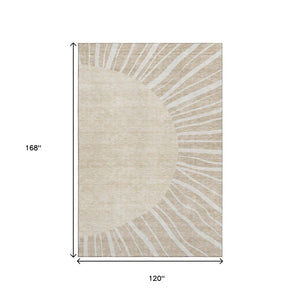 HomeRoots 10' Beige & Khaki Abstract Area Rug - Washable, UV-Protected, Durable for Homes with Kids & Pets 655355
