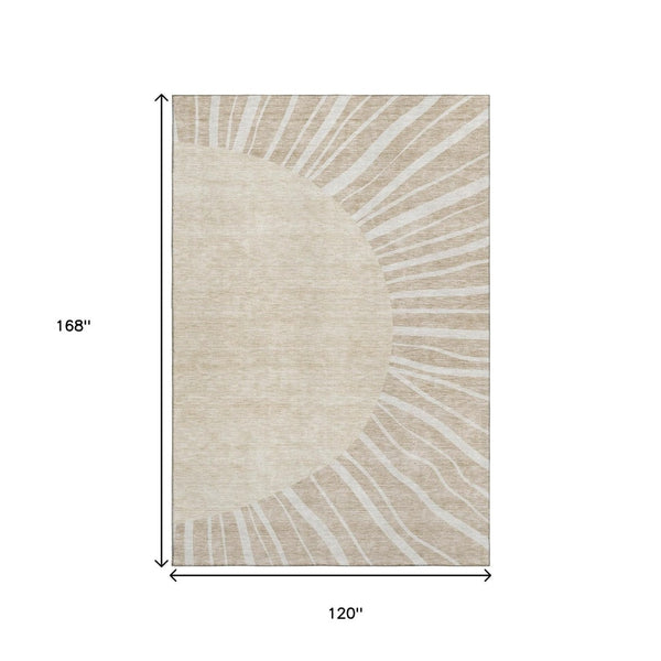 HomeRoots 10' Beige & Khaki Abstract Area Rug - Washable, UV-Protected, Durable for Homes with Kids & Pets 655355