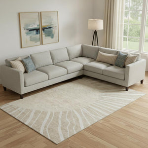 HomeRoots 10' Beige & Khaki Abstract Area Rug - Washable, UV-Protected, Durable for Homes with Kids & Pets 655355