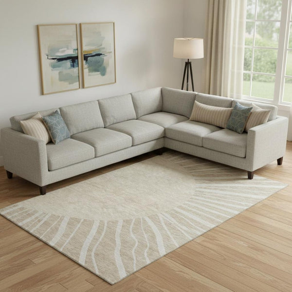 HomeRoots 10' Beige & Khaki Abstract Area Rug - Washable, UV-Protected, Durable for Homes with Kids & Pets 655355
