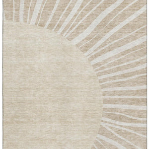 HomeRoots 10' Beige & Khaki Abstract Area Rug - Washable, UV-Protected, Durable for Homes with Kids & Pets 655355