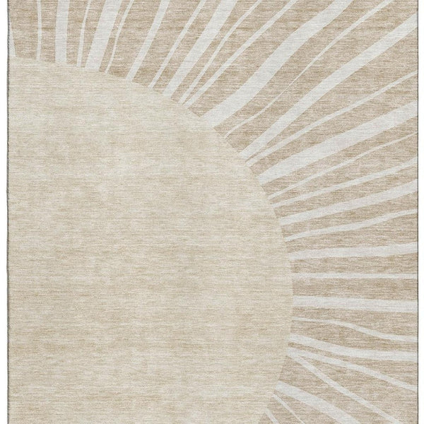 HomeRoots 10' Beige & Khaki Abstract Area Rug - Washable, UV-Protected, Durable for Homes with Kids & Pets 655355