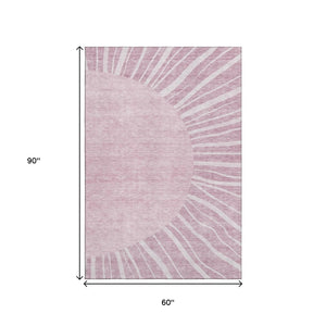 HomeRoots 5' X 8' Blush and Ivory Abstract Washable Area Rug – Stylish, Stain-Resistant with UV Protection! 655357
