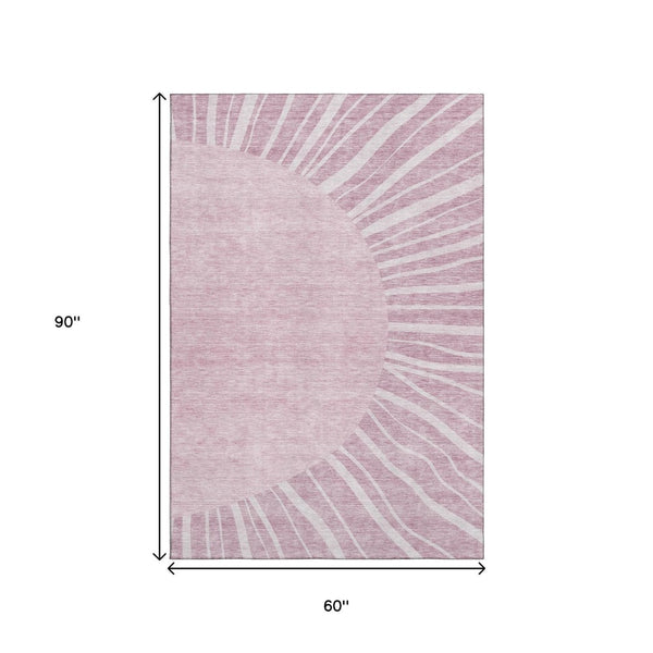 HomeRoots 5' X 8' Blush and Ivory Abstract Washable Area Rug – Stylish, Stain-Resistant with UV Protection! 655357