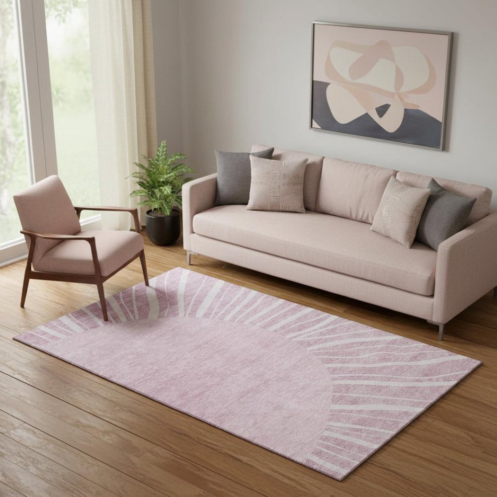 HomeRoots 5' X 8' Blush and Ivory Abstract Washable Area Rug – Stylish, Stain-Resistant with UV Protection! 655357