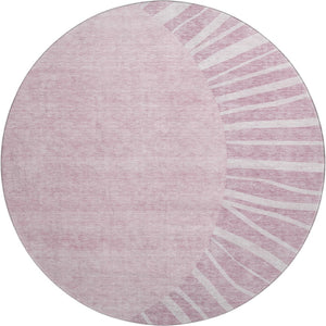 HomeRoots 8' Blush and Ivory Abstract Round Rug - Washable, UV Protected, Stain Resistant for Modern Spaces 655358