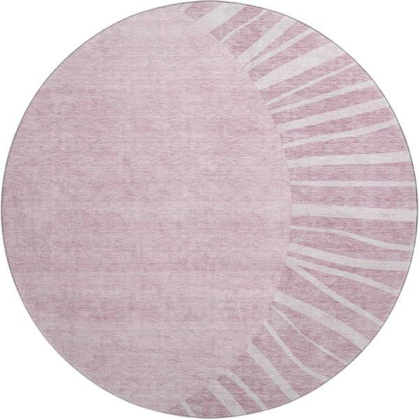 HomeRoots 8' Blush and Ivory Abstract Round Rug - Washable, UV Protected, Stain Resistant for Modern Spaces 655358