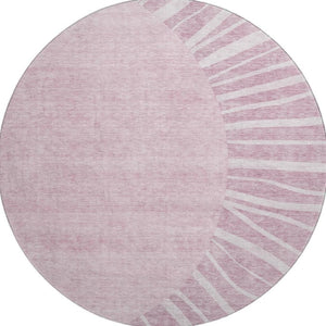 HomeRoots 8' Blush and Ivory Abstract Round Rug - Washable, UV Protected, Stain Resistant for Modern Spaces 655358