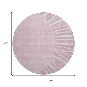 HomeRoots 8' Blush and Ivory Abstract Round Rug - Washable, UV Protected, Stain Resistant for Modern Spaces 655358