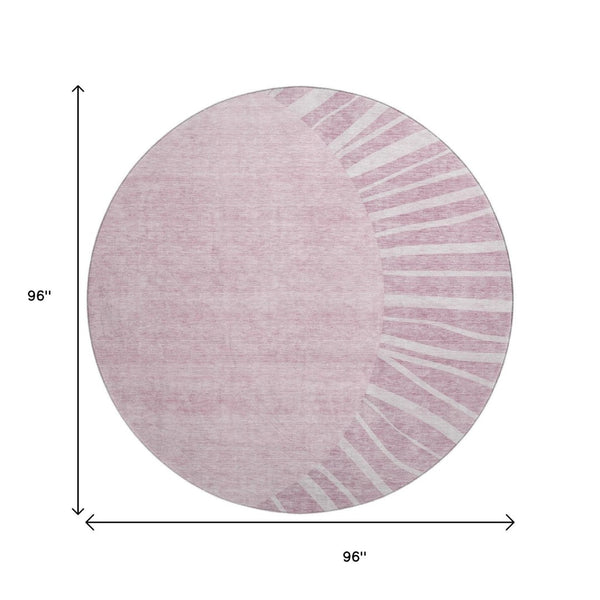 HomeRoots 8' Blush and Ivory Abstract Round Rug - Washable, UV Protected, Stain Resistant for Modern Spaces 655358