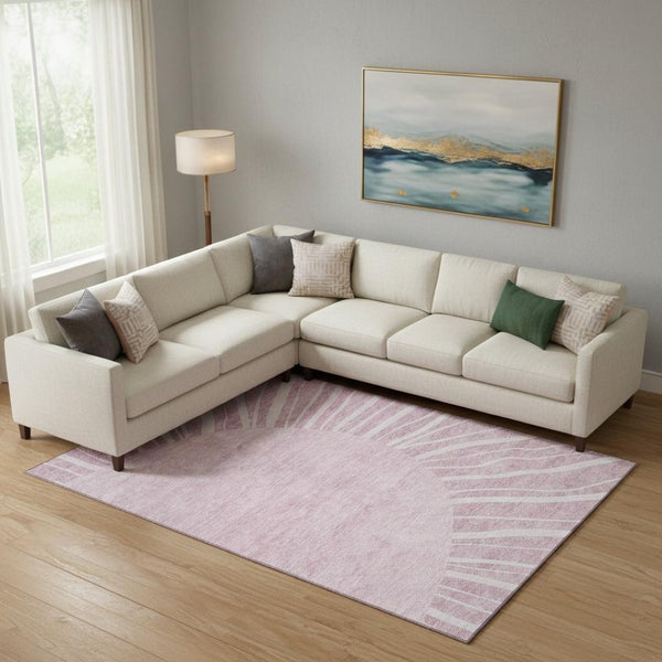 HomeRoots 8' X 10' Blush And Ivory Abstract Area Rug – Washable, Stain-Resistant, UV Protected for Modern Homes 655359
