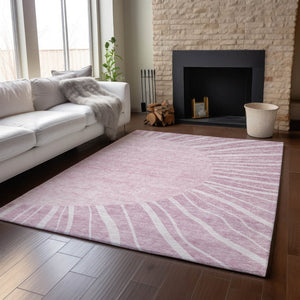 HomeRoots 8' X 10' Blush And Ivory Abstract Area Rug – Washable, Stain-Resistant, UV Protected for Modern Homes 655359