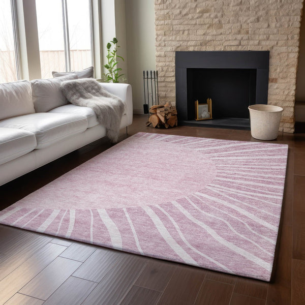 HomeRoots 8' X 10' Blush And Ivory Abstract Area Rug – Washable, Stain-Resistant, UV Protected for Modern Homes 655359