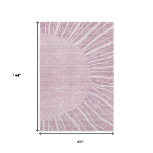 HomeRoots 9' X 12' Blush and Ivory Abstract Washable Area Rug with UV Protection for Modern Living Spaces 655360