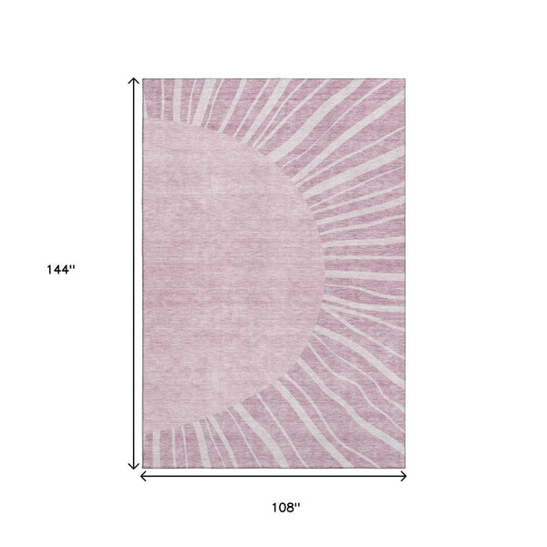 HomeRoots 9' X 12' Blush and Ivory Abstract Washable Area Rug with UV Protection for Modern Living Spaces 655360