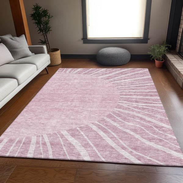 HomeRoots 9' X 12' Blush and Ivory Abstract Washable Area Rug with UV Protection for Modern Living Spaces 655360