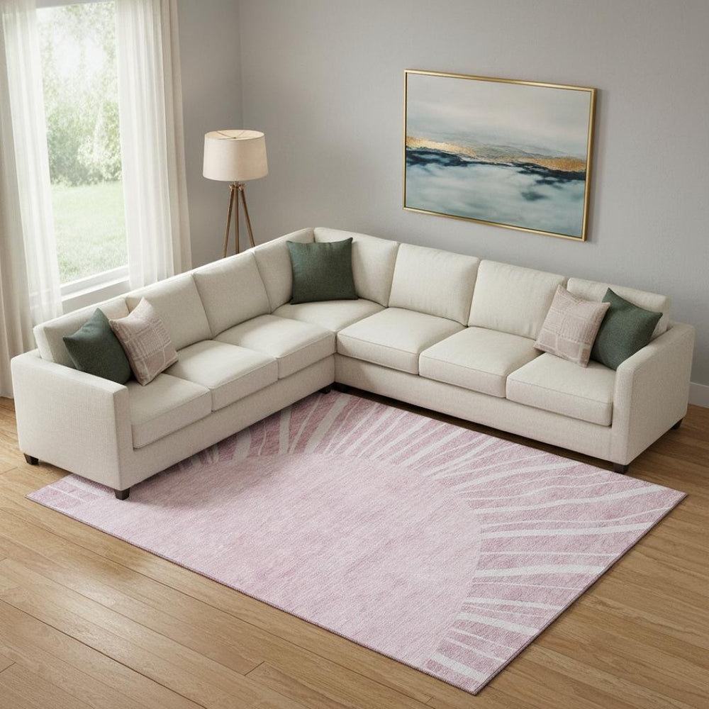 HomeRoots 9' X 12' Blush and Ivory Abstract Washable Area Rug with UV Protection for Modern Living Spaces 655360