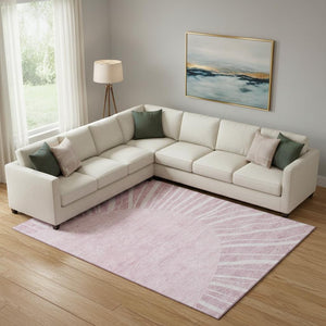HomeRoots 9' X 12' Blush and Ivory Abstract Washable Area Rug with UV Protection for Modern Living Spaces 655360