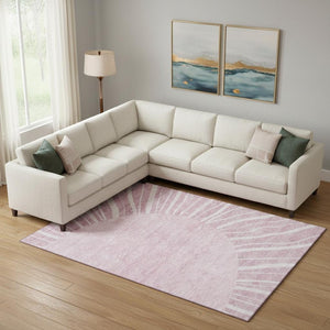 HomeRoots 10' X 14' Blush and Ivory Abstract Area Rug - Washable, UV Protected, Durable for Modern Homes 655361