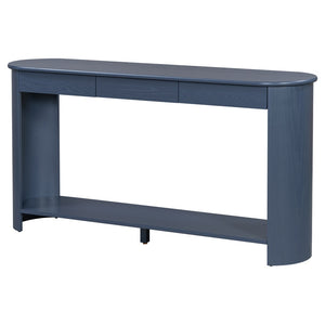 English Elm U_style Oak Veneer Console Table with 3 Drawers Open Shelf Entryway Hallway Storage Navy Blue N711P395523C