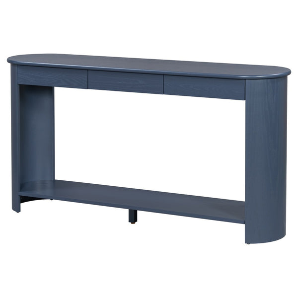 English Elm U_style Oak Veneer Console Table with 3 Drawers Open Shelf Entryway Hallway Storage Navy Blue N711P395523C