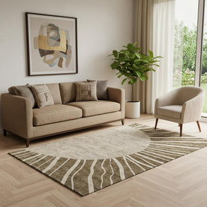 HomeRoots 5' X 8' Brown And Beige Abstract Area Rug - Stylish, Washable, UV-Protected, Ideal for Busy Homes 655363