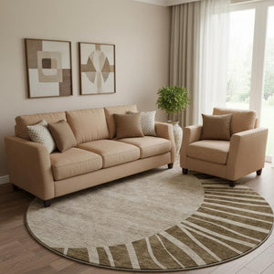 HomeRoots 8' Brown and Beige Abstract Washable Round Rug - Durable, Stain-Resistant, UV Protected for Modern Spaces 655364