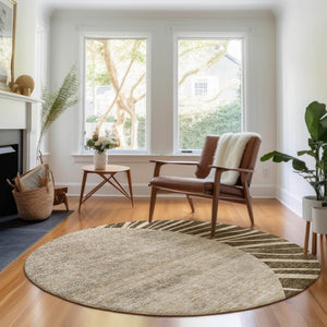 HomeRoots 8' Brown and Beige Abstract Washable Round Rug - Durable, Stain-Resistant, UV Protected for Modern Spaces 655364
