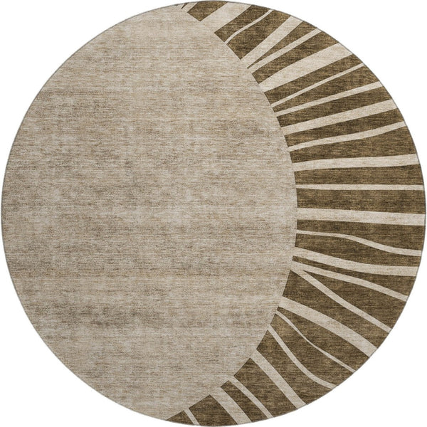 HomeRoots 8' Brown and Beige Abstract Washable Round Rug - Durable, Stain-Resistant, UV Protected for Modern Spaces 655364