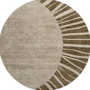HomeRoots 8' Brown and Beige Abstract Washable Round Rug - Durable, Stain-Resistant, UV Protected for Modern Spaces 655364