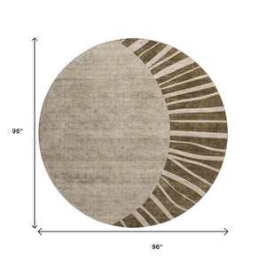 HomeRoots 8' Brown and Beige Abstract Washable Round Rug - Durable, Stain-Resistant, UV Protected for Modern Spaces 655364
