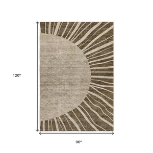 HomeRoots 8' X 10' Brown and Beige Abstract Area Rug - Washable, Stain-Resistant, UV Protected for Busy Homes 655365