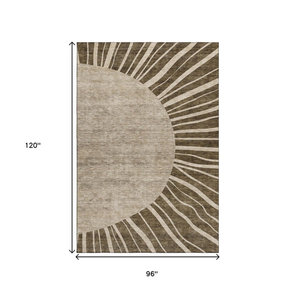 HomeRoots 8' X 10' Brown and Beige Abstract Area Rug - Washable, Stain-Resistant, UV Protected for Busy Homes 655365