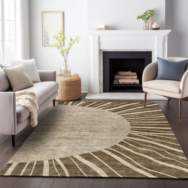 HomeRoots 8' X 10' Brown and Beige Abstract Area Rug - Washable, Stain-Resistant, UV Protected for Busy Homes 655365