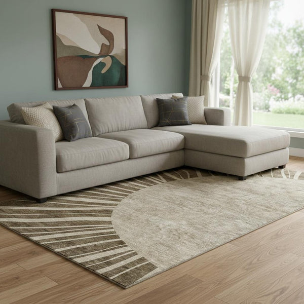HomeRoots 8' X 10' Brown and Beige Abstract Area Rug - Washable, Stain-Resistant, UV Protected for Busy Homes 655365