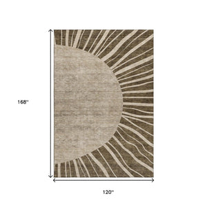 HomeRoots 10' X 14' Stylish Brown and Beige Abstract Area Rug - Durable, Washable, UV Protected for All Spaces 655367