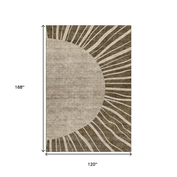 HomeRoots 10' X 14' Stylish Brown and Beige Abstract Area Rug - Durable, Washable, UV Protected for All Spaces 655367
