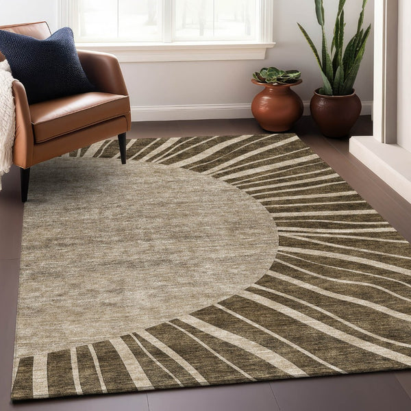 HomeRoots 10' X 14' Stylish Brown and Beige Abstract Area Rug - Durable, Washable, UV Protected for All Spaces 655367