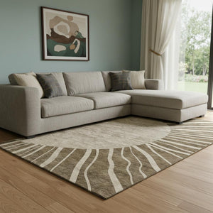 HomeRoots 10' X 14' Stylish Brown and Beige Abstract Area Rug - Durable, Washable, UV Protected for All Spaces 655367