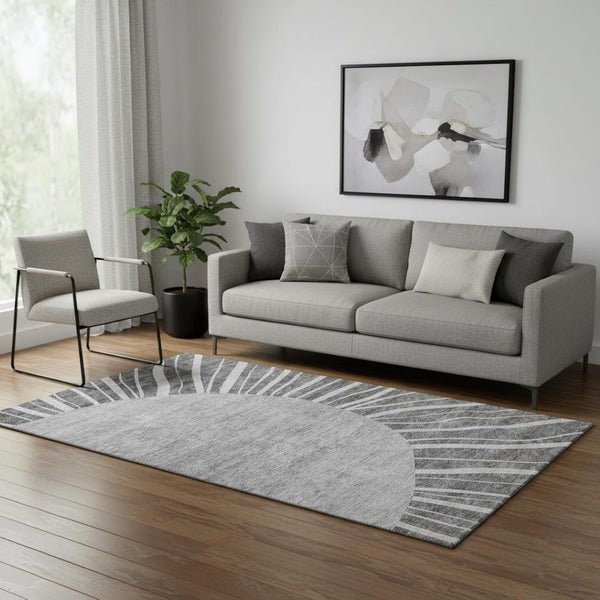 HomeRoots 5' X 8' Charcoal and Silver Abstract Area Rug - Stylish, Washable, UV Protected & Stain Resistant! 655369