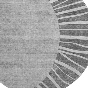 HomeRoots 8' Charcoal and Silver Abstract Round Rug - Washable, UV-Protected, Durable for High-Traffic Areas 655370