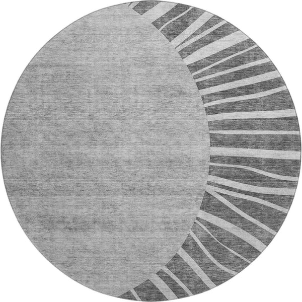 HomeRoots 8' Charcoal and Silver Abstract Round Rug - Washable, UV-Protected, Durable for High-Traffic Areas 655370
