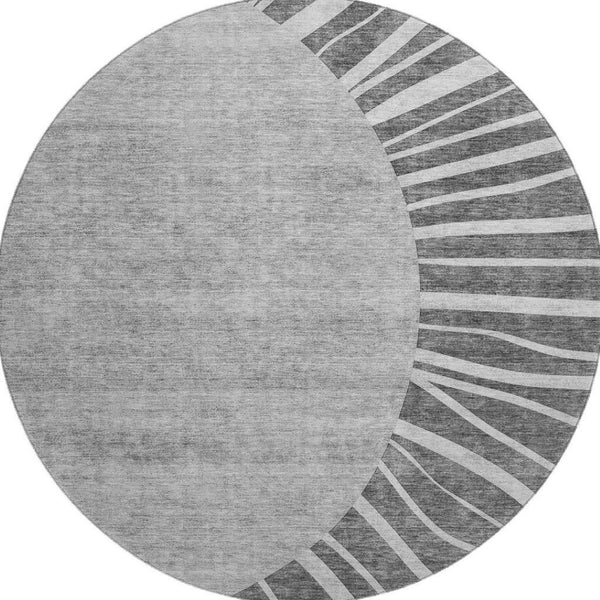 HomeRoots 8' Charcoal and Silver Abstract Round Rug - Washable, UV-Protected, Durable for High-Traffic Areas 655370