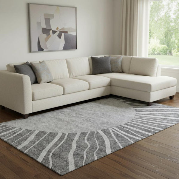 HomeRoots 8' X 10' Charcoal & Silver Abstract Washable Area Rug - UV Protection, Stain Resistant, Durable Design 655371
