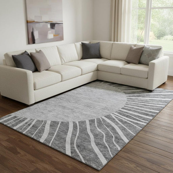 HomeRoots 9' X 12' Charcoal and Silver Modern Abstract Washable Area Rug with UV Protection for High-Traffic Areas 655372