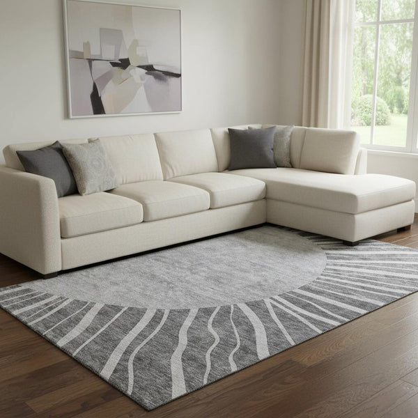 HomeRoots 10' X 14' Stylish Charcoal & Silver Abstract Washable Area Rug - Durable, UV Protected & Easy Care 655373