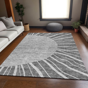 HomeRoots 10' X 14' Stylish Charcoal & Silver Abstract Washable Area Rug - Durable, UV Protected & Easy Care 655373